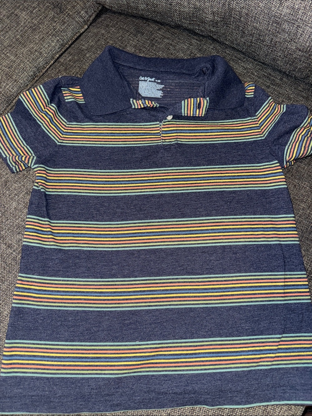 Cat & Jack Navy Striped Polo with Colorful Accent Stripes